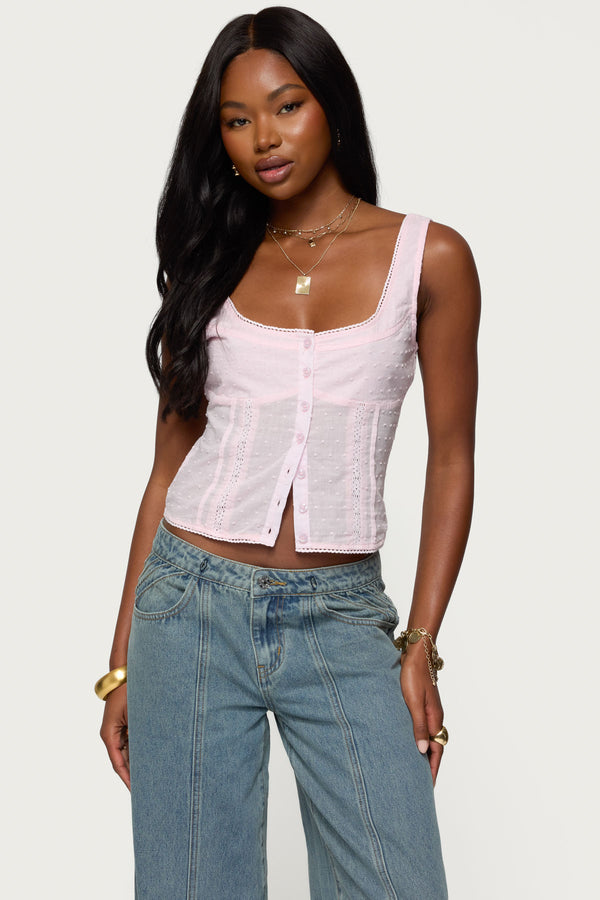 Embroidered Cotton Button Up Top view 1