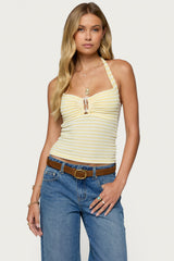 Lovina Textured Striped Halter Top