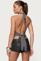 Nessie Metal Ring Backless Halter Top