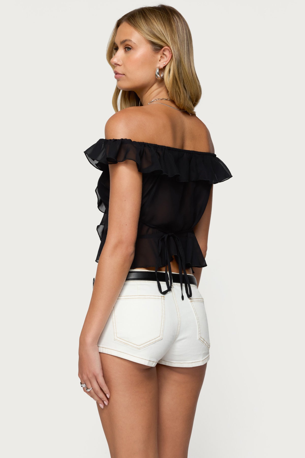 Sheer Chiffon Ruffled Off Shoulder Top