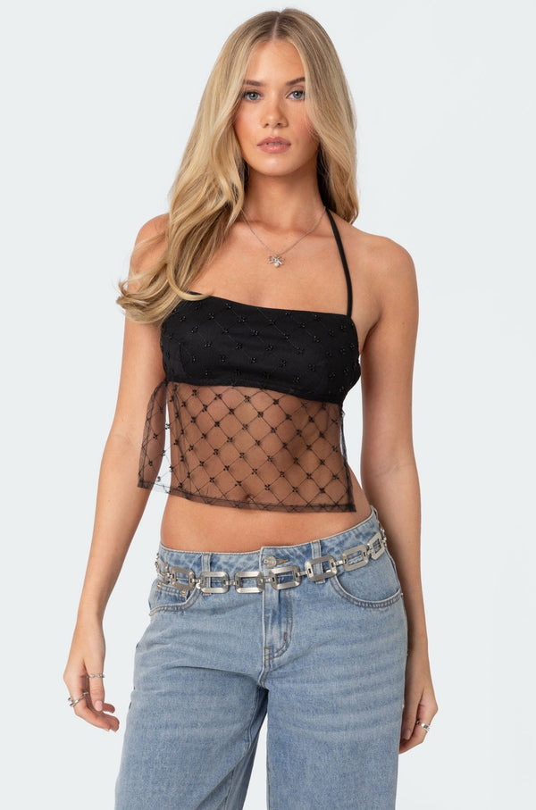 Sheer Sequin Backless Top view 1