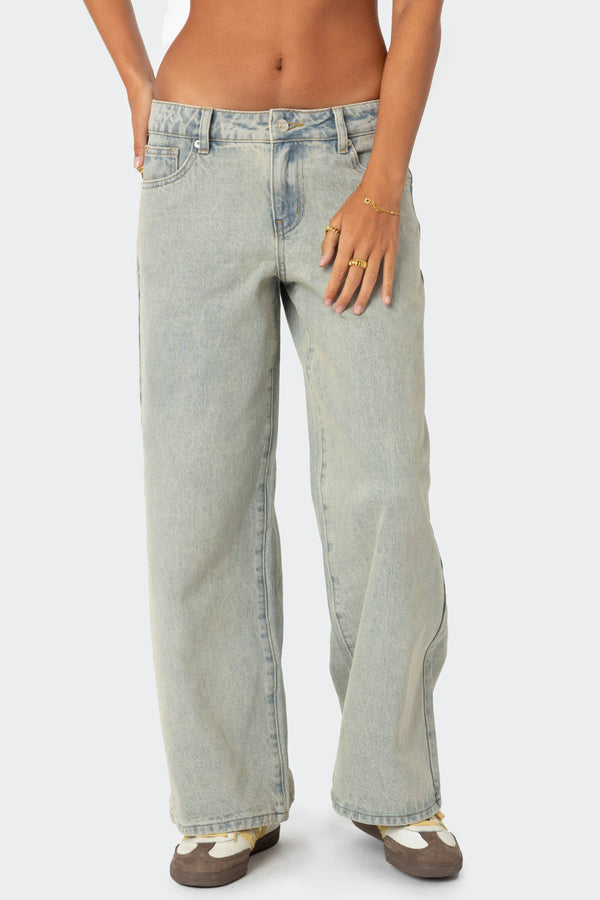 Petite Magda Acid Wash Low Rise Baggy Jeans view 2
