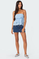 Linen Look Strapless Peplum Top