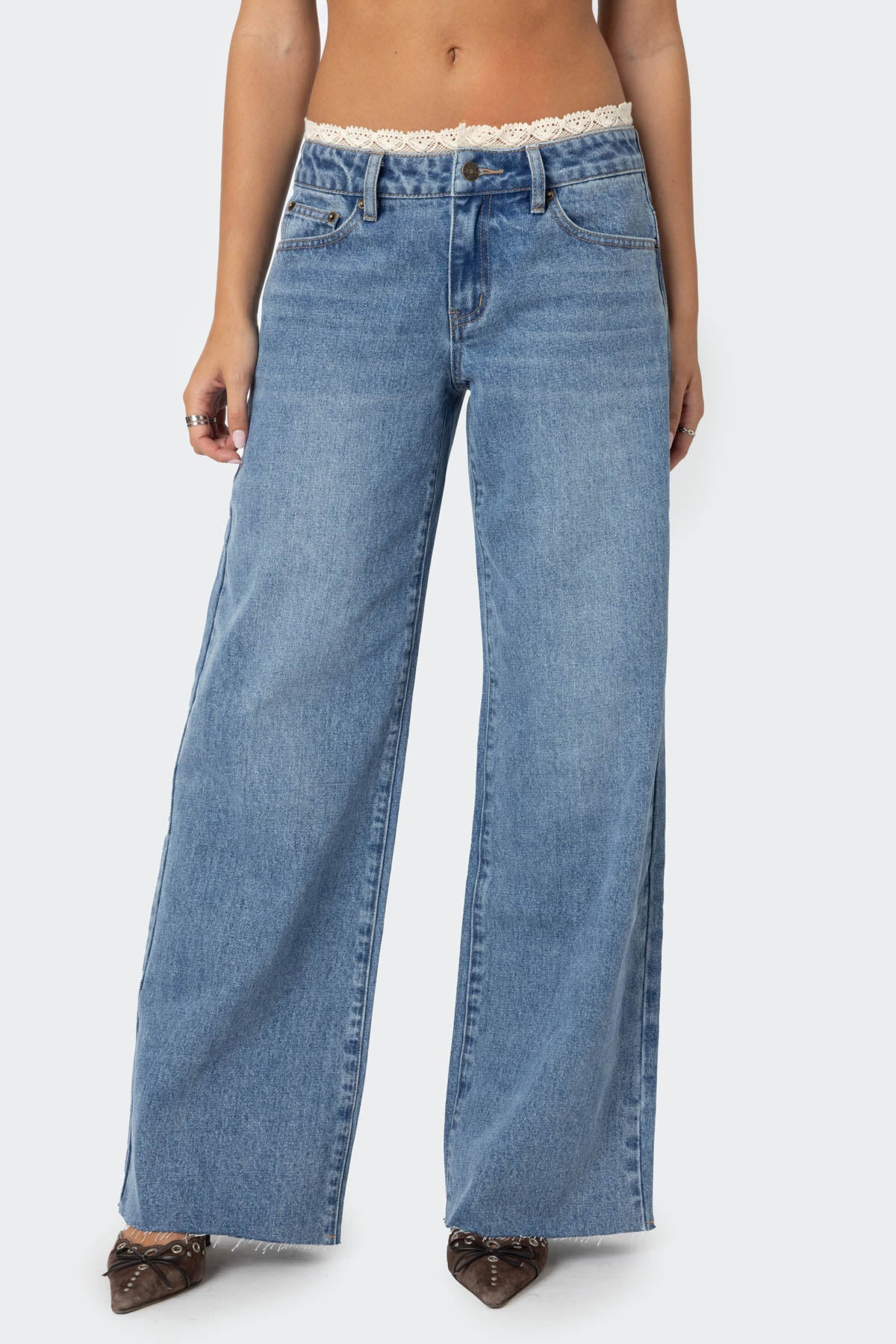 Karlie Peekaboo Lace Low Rise Baggy Jeans