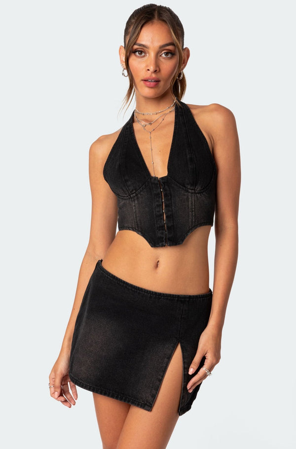 Katrina Lace Up Denim Corset view 1