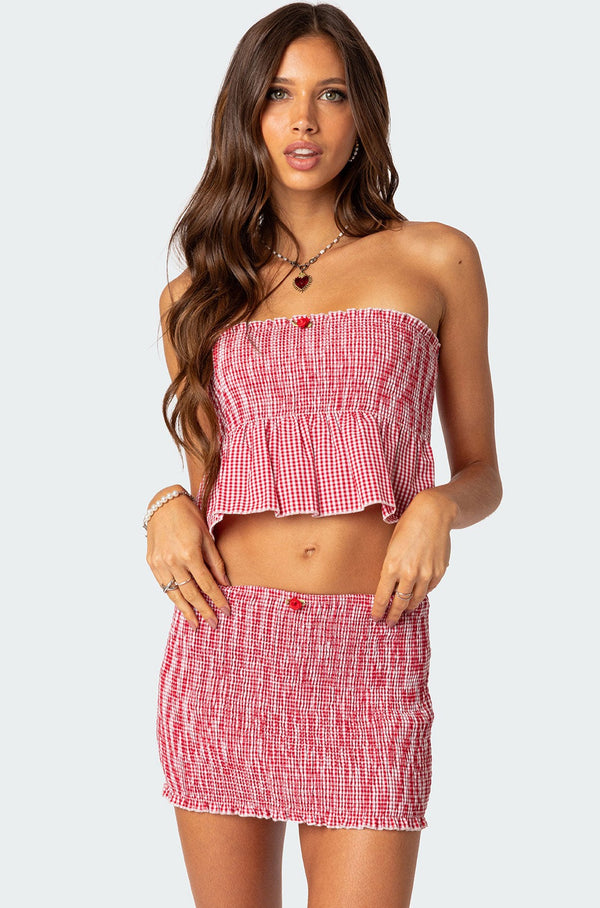 Gingham Scrunch Tube Top view 1