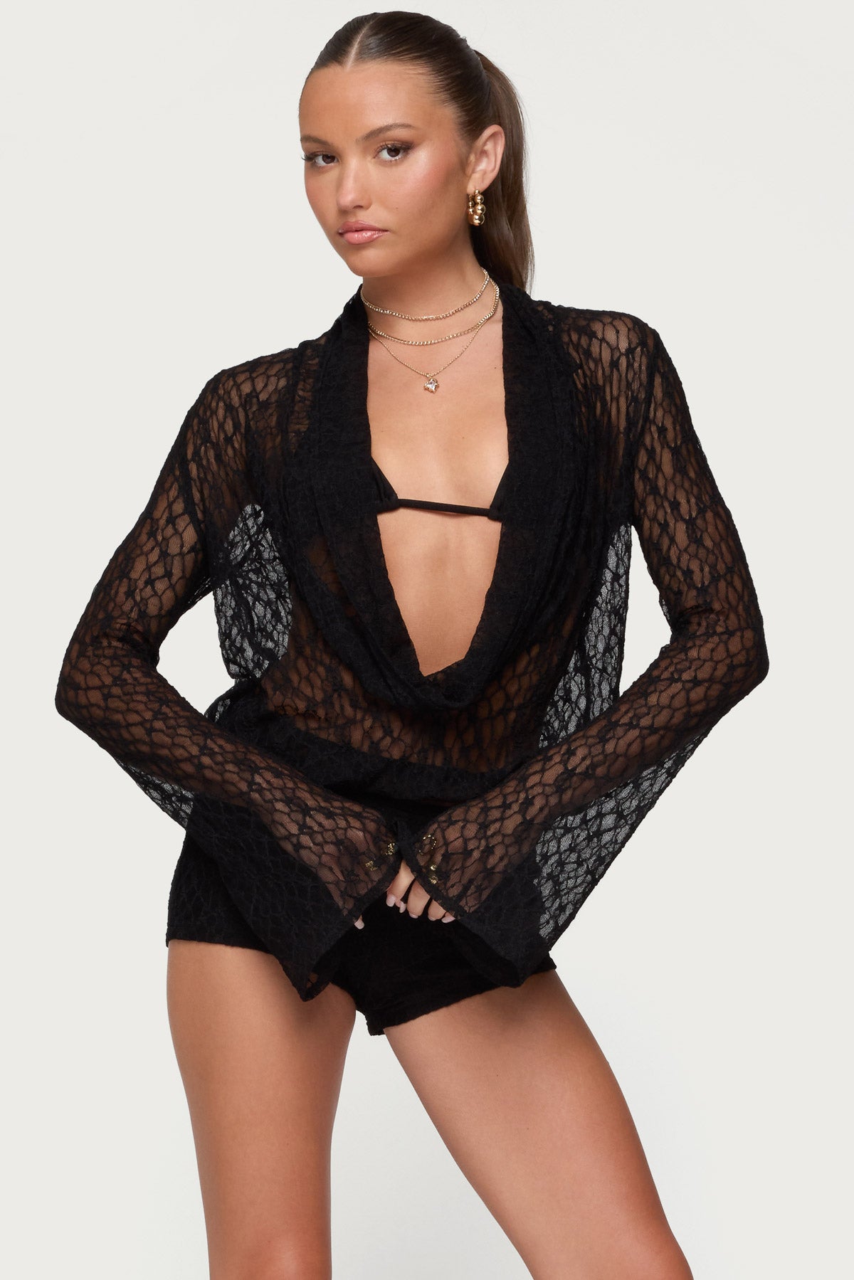 Lera Lacey Sheer Mesh Top