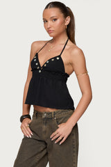 Textured Iridescent Babydoll Halter Top