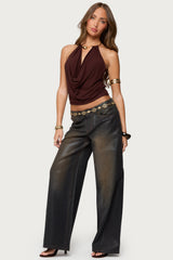 Mileva Cuff Deep Cowl Neck Top