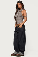 Imrie Plaid Collared Halter Top