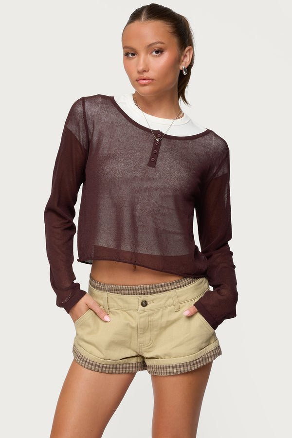 Kilian Sheer Knit Henley Top view 1