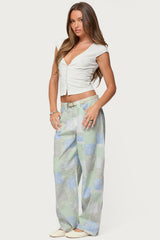 Patchwork Low Rise Barrel Leg Jeans