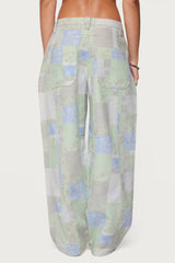 Patchwork Low Rise Barrel Leg Jeans