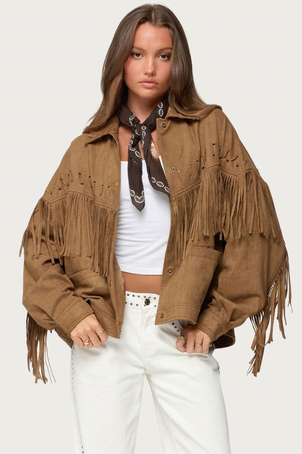 Evonka Fringe Faux Suede Jacket view 2