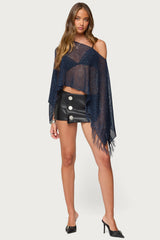 Sequin Fringe Knit Poncho