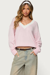 Marie Contrast Lacey V Neck Sweater