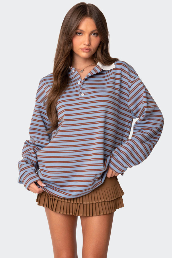 Stripey Oversized Collared Shirt view 1