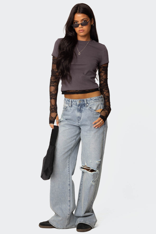 Adam Distressed Low Rise Baggy Jeans view 1
