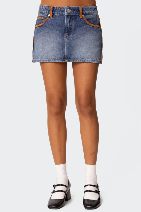Vera Suede Trim Denim Mini Skirt view 1