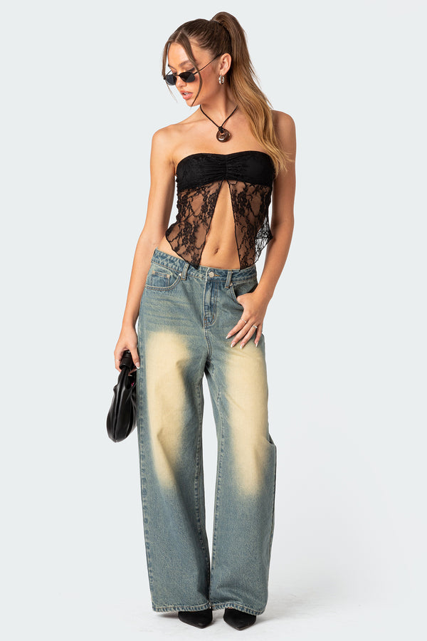 Twilight Sheer Lace Split Front Top view 2