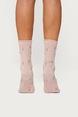 Embroidered Rose Socks
