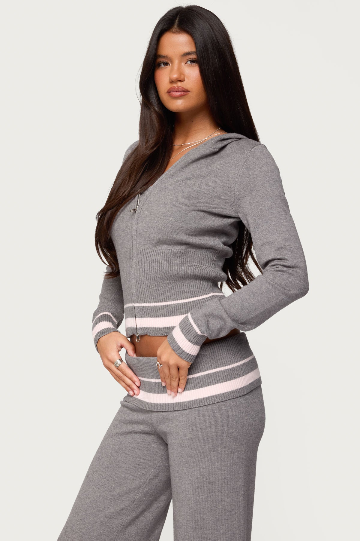 Kaliya Stripey Knit Zip Up Hoodie