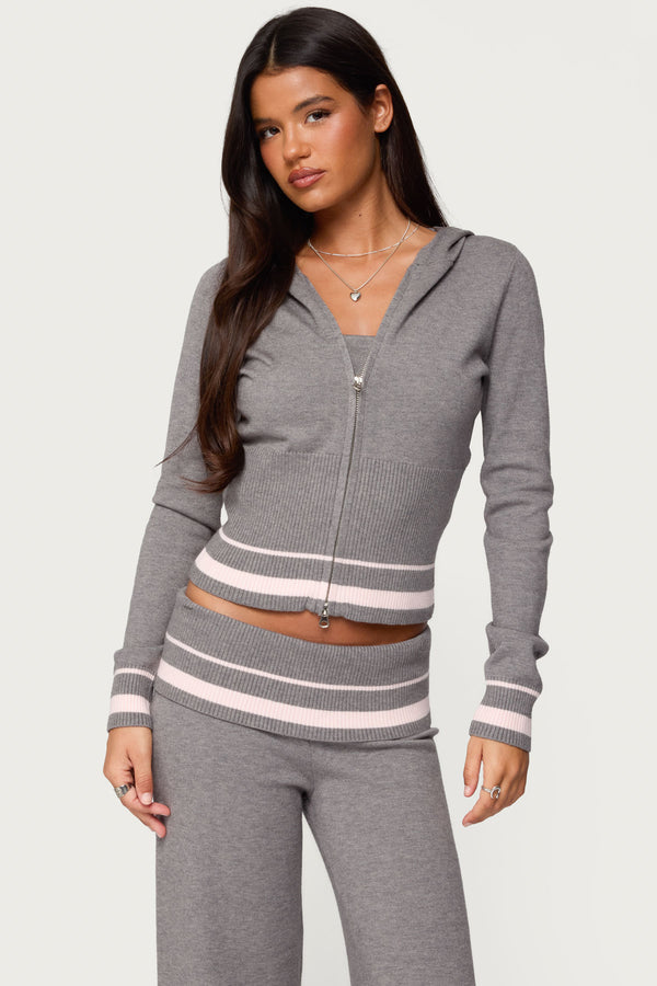 Kaliya Stripey Knit Zip Up Hoodie view 2