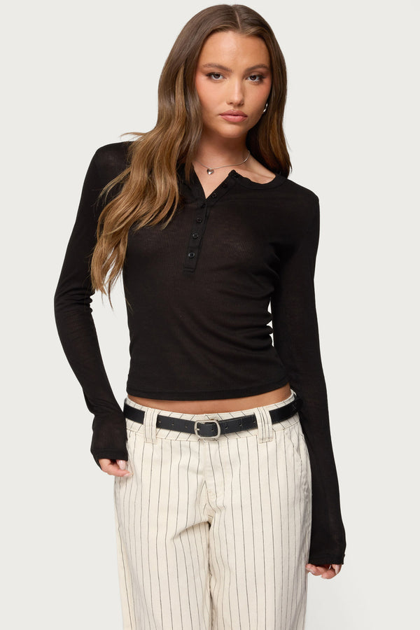 Nettie Ribbed Henley Top view 1