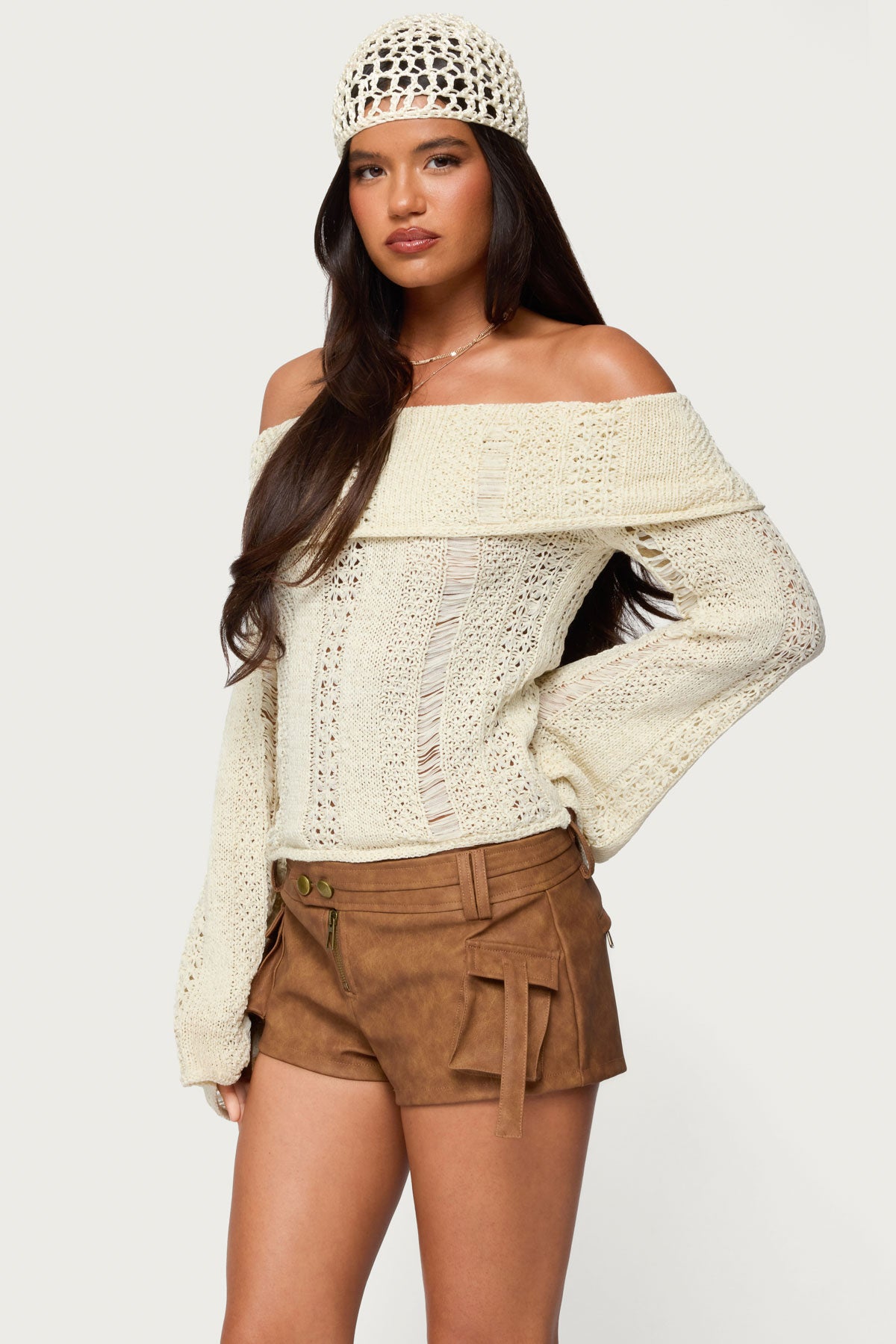 Renna Distressed Fold Over Knit Top
