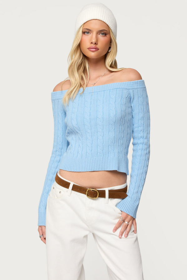 Taniza Off Shoulder Cable Knit Sweater view 2