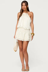 Glossy Striped Drop Waist Mini Dress