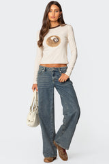 Leopard Heart Low Rise Baggy Jeans