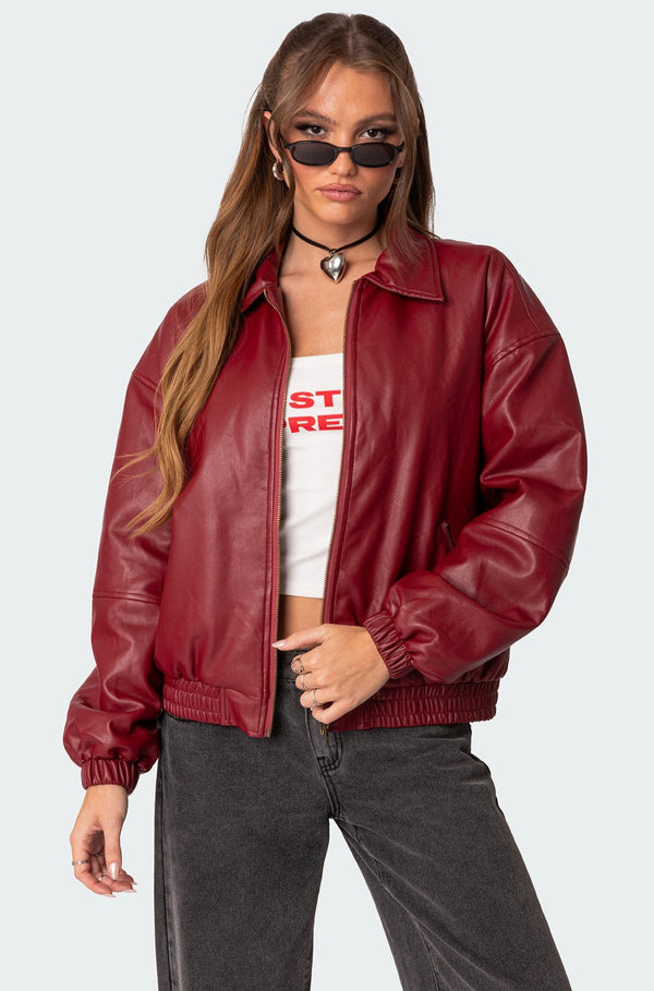 Halley Faux Leather Bomber Jacket view 1