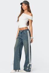 Ribbon Washed Low Rise Baggy Jeans