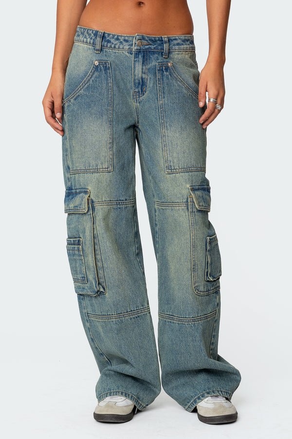 Westie Washed Low Rise Baggy Cargo Jeans view 2