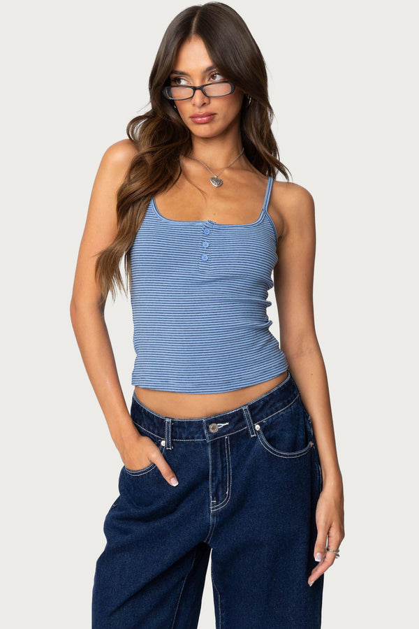 Striped Henley Tank Top view 1