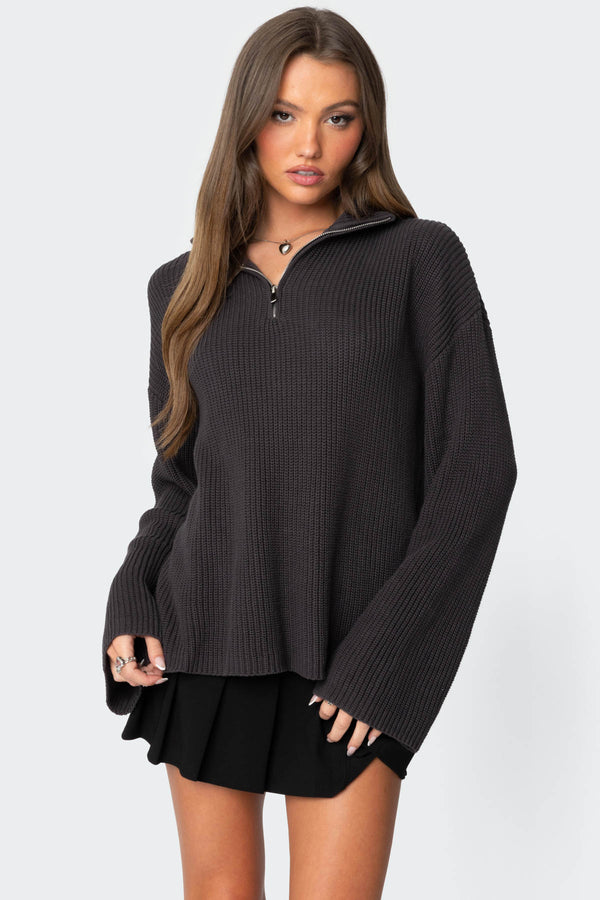 Amour High Neck Oversized Zip Sweater view 1