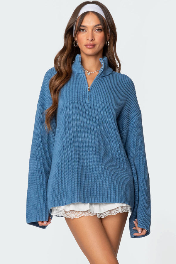 Amour High Neck Oversized Zip Sweater view 1