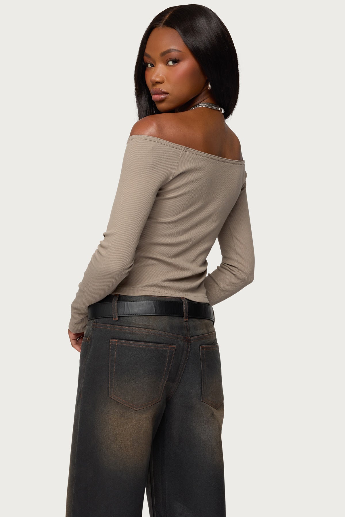 Cambria Ribbed Off Shoulder Top