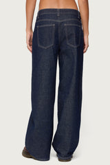 Polley Button Up Low Rise Baggy Jeans