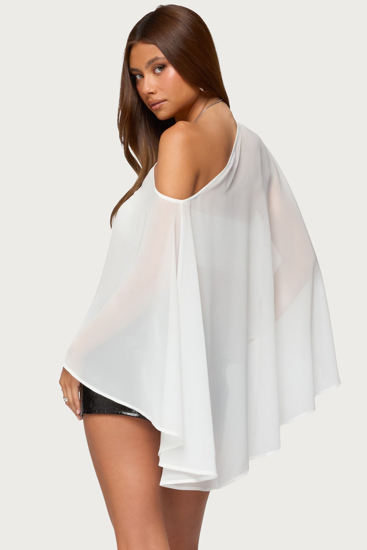 Sheer Chiffon Asymmetric Poncho