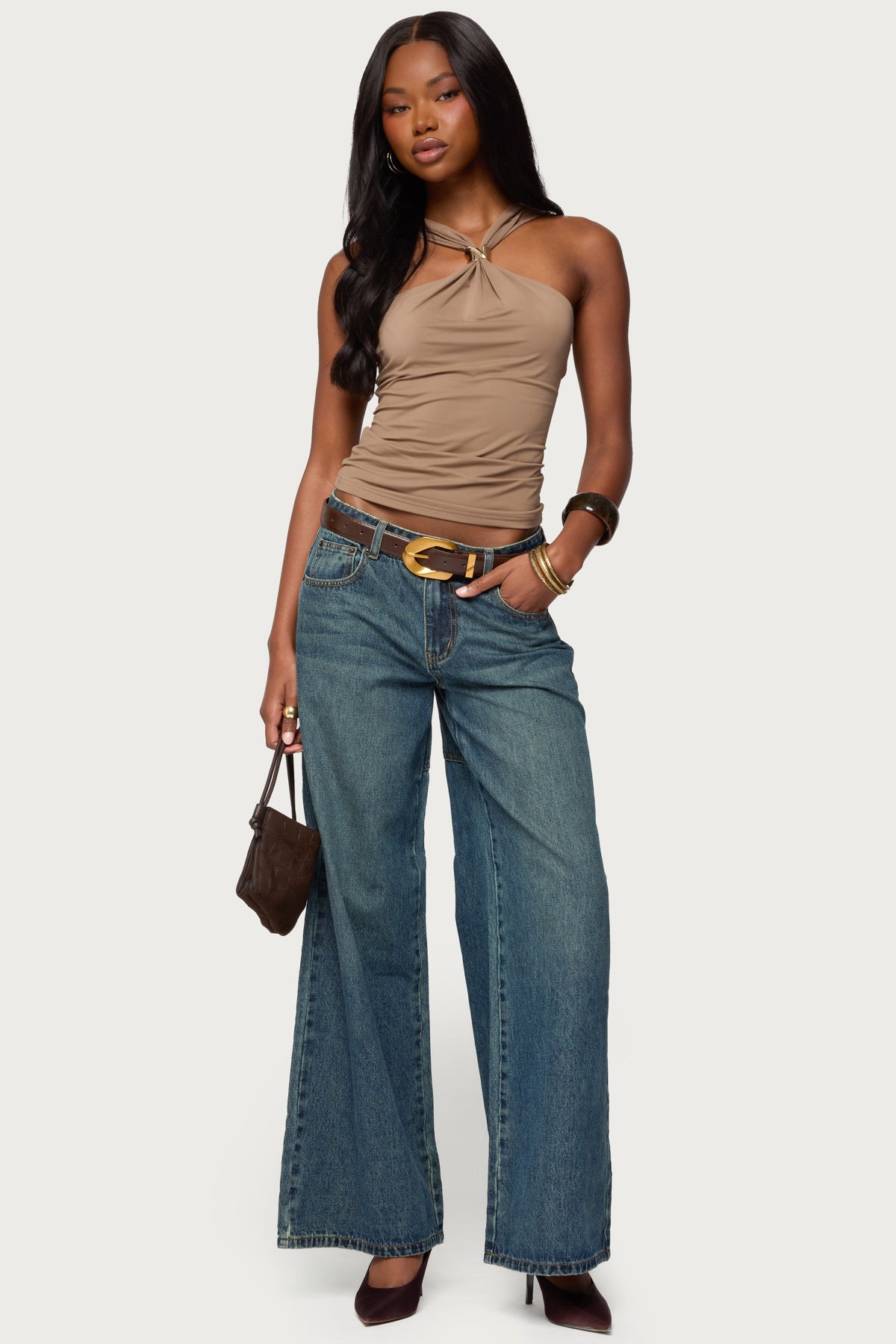 Cielle Wide Strap Gathered Top