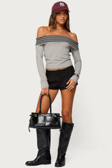 Leetal Stripey Foldover Knit Top
