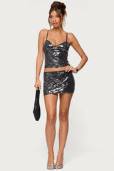 Stajie Diamond Sequin Cut Out Top