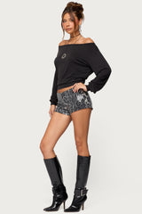 Sequin Leopard Printed Micro Shorts