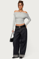 Milane Ruched Off Shoulder Ribbed Top