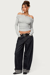 Milane Ruched Off Shoulder Ribbed Top