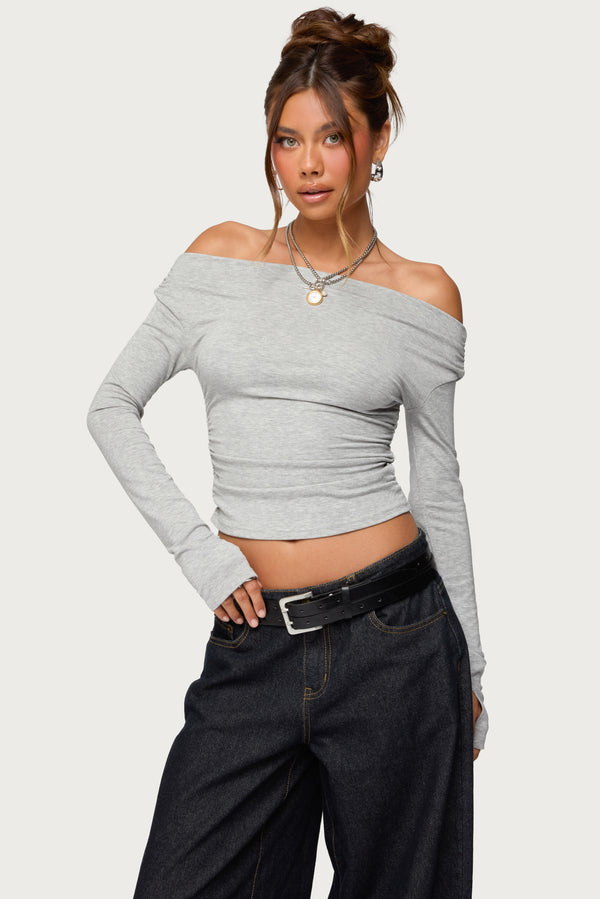Milane Ruched Off Shoulder Ribbed Top view 2