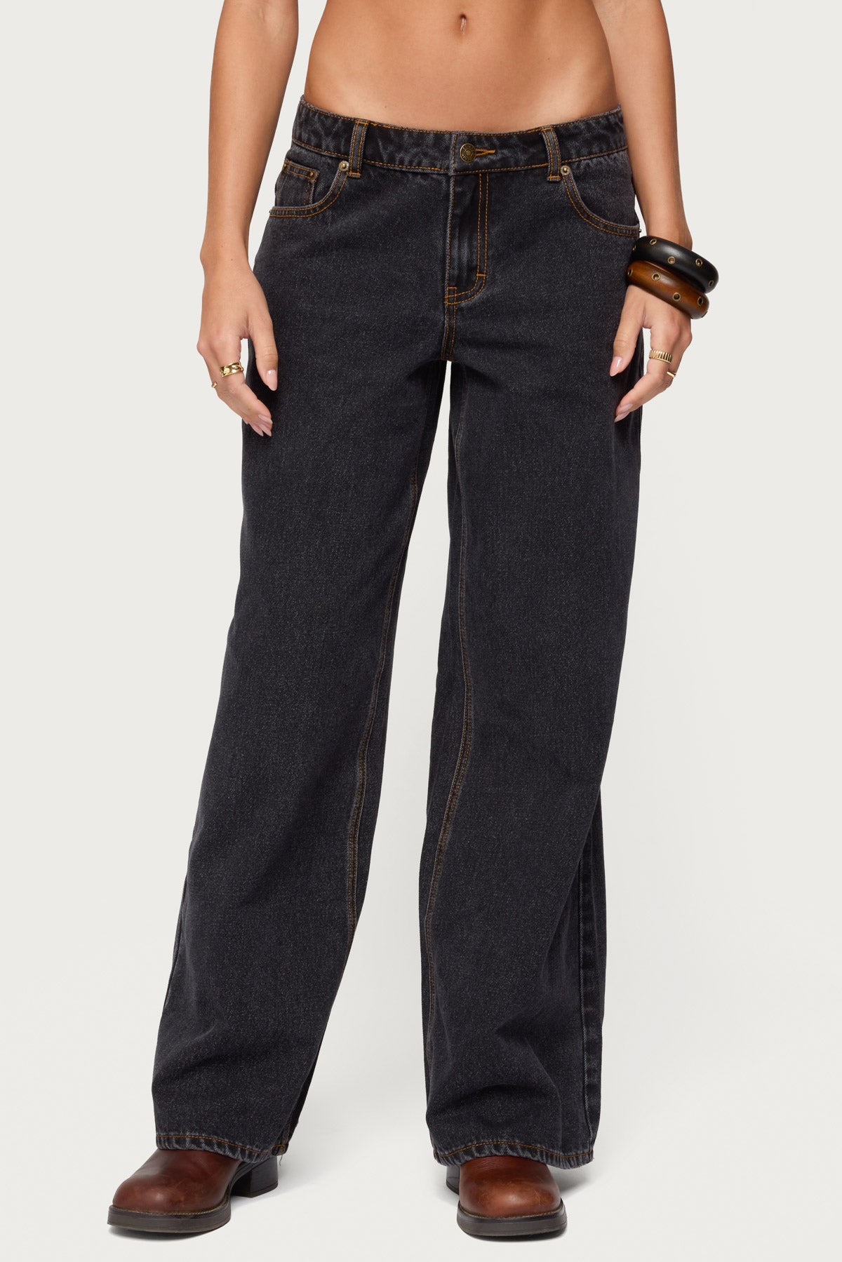 Contrast Stitch Low Rise Baggy Jeans