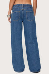 Iridescent Button Low Rise Baggy Jeans
